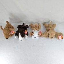 TY Beanie Babies Lot of 4 Dogs Wrinkles 1996 Spunky 1997 Bruno 1997 Weenie 1995