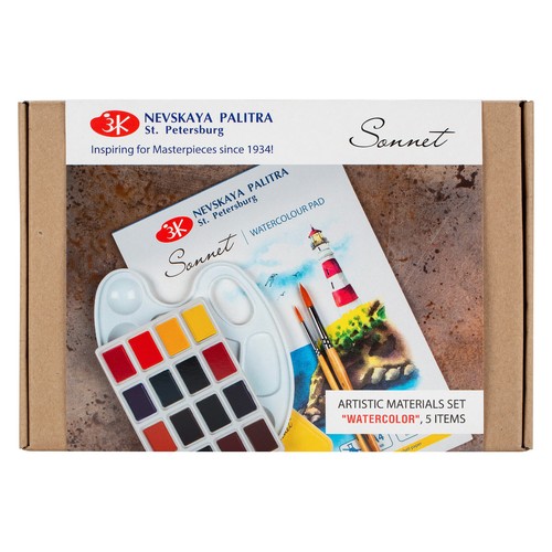 Watercolor Paint GIFT Kit Set SONNET® 16 colors 2.5ml Palette Pad Brushes RUSSIA - Picture 2 of 8