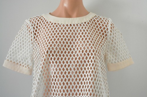 Kookai Top Womens Size 36 White Cream Pink Lace Blouse Short Sleeve - Picture 2 of 10