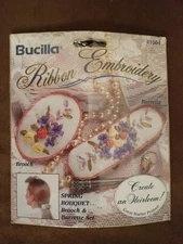 Vtg Bucilla Ribbon Embroidery Kit Spring Bouquet Brooch& Barrette Set #41004 New