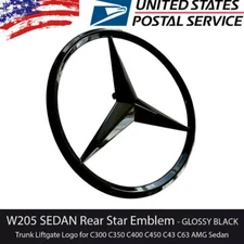 W205 SEDAN Mercedes GLOSS BLACK Star Emblem Rear Trunk Lid Logo Badge AMG C300