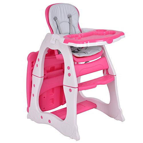 Costzon 3 In 1 Baby High Chair Desk Convertible Play Table Conversion Seat Pink