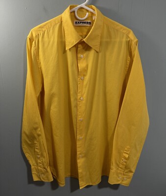 Mens Express Long Sleeve Button Up Shirt, Size Large. Yellow. Casual Work Dress | eBay Mens Express Long Sleeve Button Up Shirt, Size Large. Yellow. Casual Work Dress | eBay