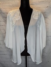 Vintage Val Mode Lingerie White Sheer Embroidered Open Peignoir Robe Sz S