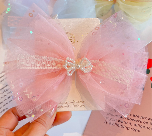 Baby Mädchen Kinder Frühling Pailletten Spitze Perlen Schleife funkelnde Haarspange Schleifen Kleinkind - Bild 5 von 9