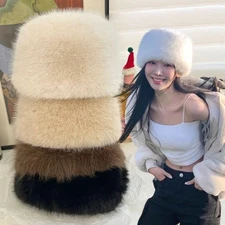 Women’s Fluffy Faux Fur Winter Hat Thick Warm Windproof Russian Cap