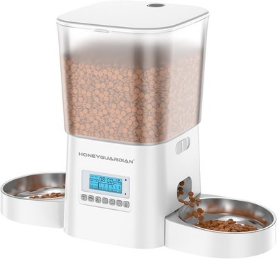 HoneyGuaridan Futterautomat für Katzen 3,5 l für zwei Katzen A23D Edelstahlnapf