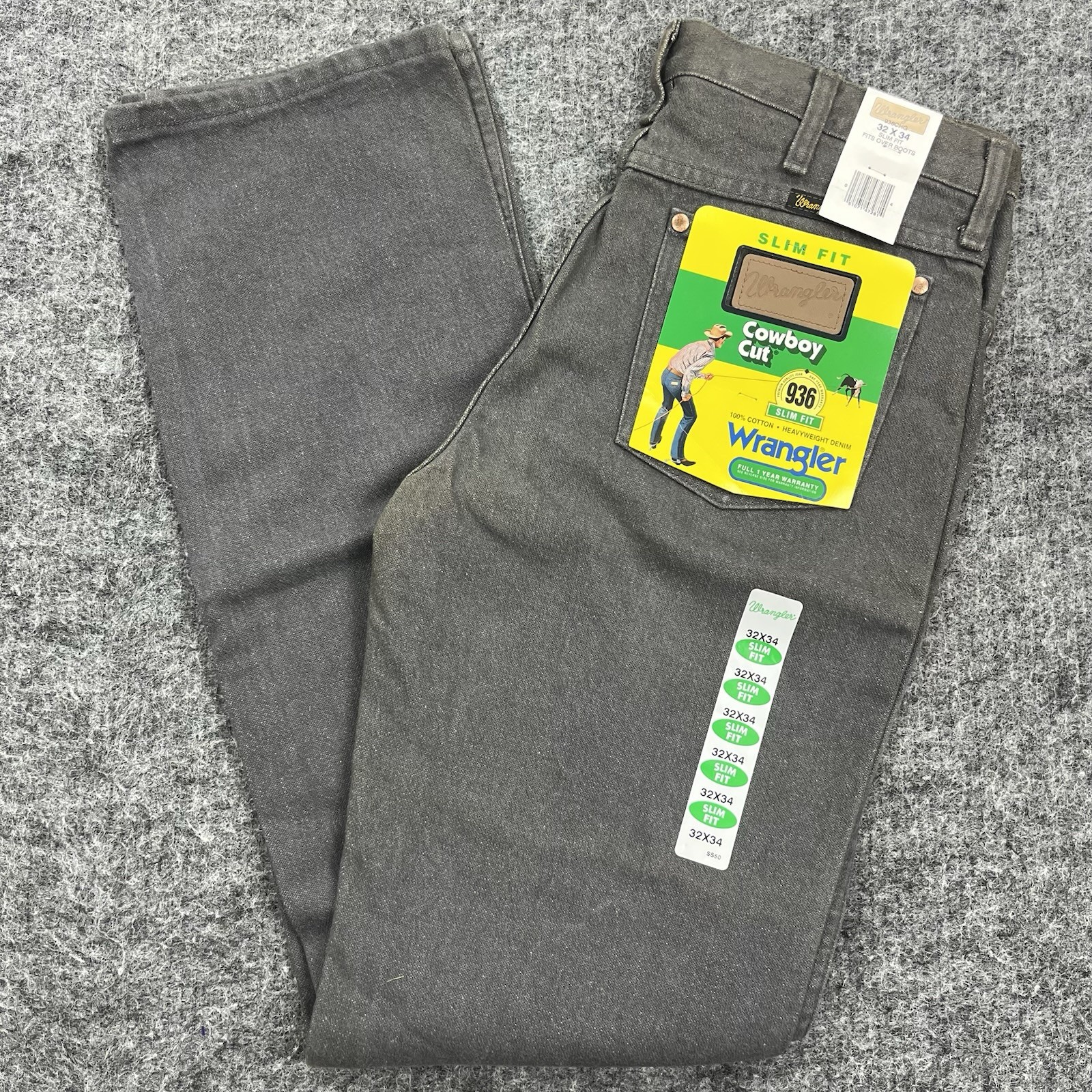 Mens 32x34 Gray Denim Slim Fit Boot Rodeo