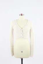 Aritzia SUNDAY BEST Reese Ivory Fuzzy Knit Cropped Cardigan Sweater, Size 2XS
