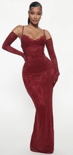 Fashion Nova Romance Glove Burgundy Maxi Party Cocktail Dress Size XS X-Small