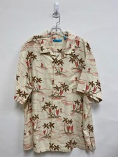 Tori Richard Size 2X Beige Red/Tan Palm Trees Button Up Men's Short Sleeve Shirt