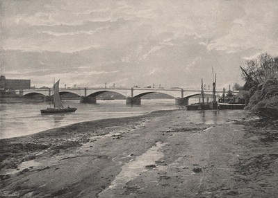 Putney Bridge, von der Middlesex Bank. London 1896 altes antikes Druckbild