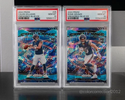 2024 Prizm Caleb Williams & Rome Odunze Fireworks-Blue Ice /99 PSA 10 GEM Bears