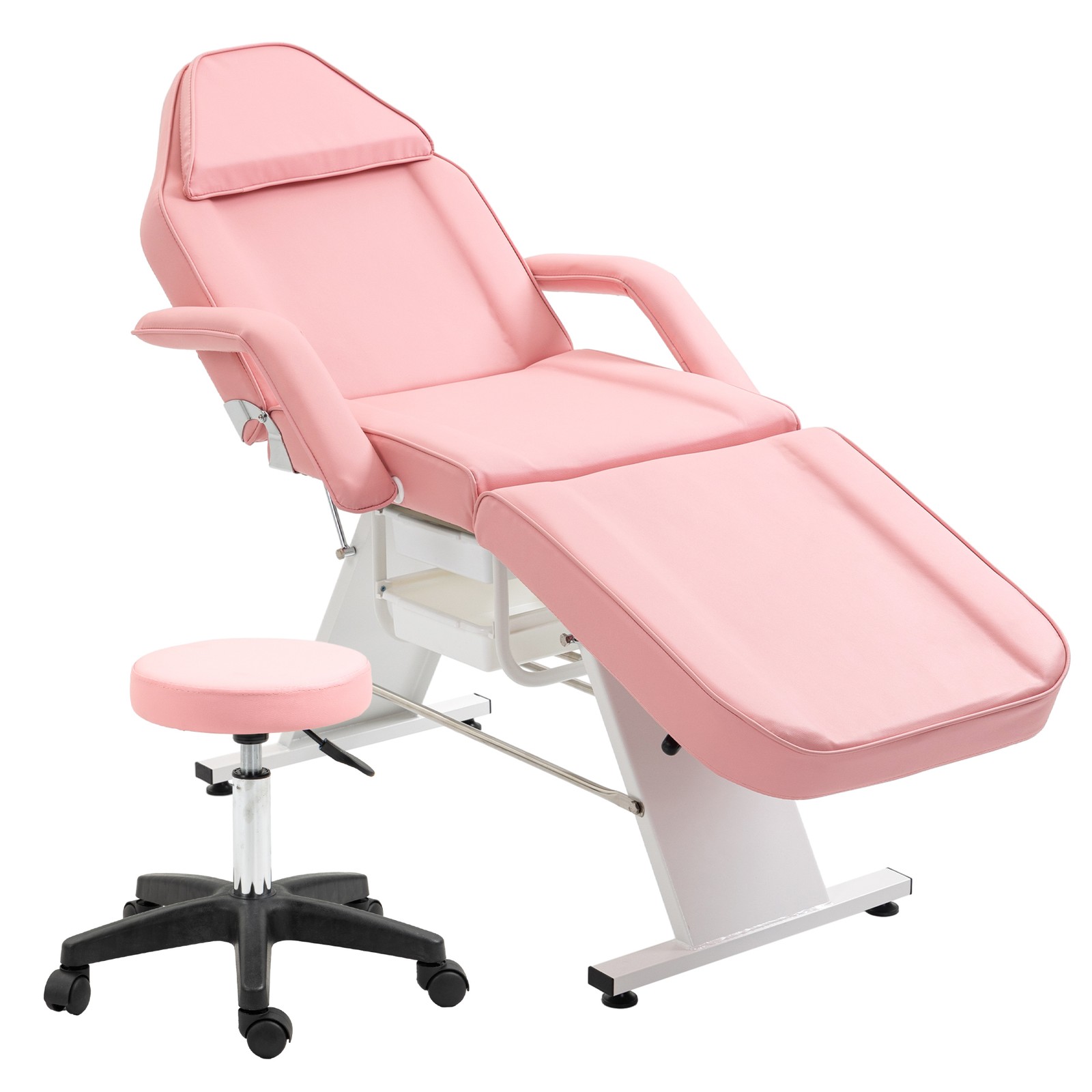 Adjustable Facial Bed Table Massage Chair Beauty Spa Tattoo Salon w/ Stool Pink