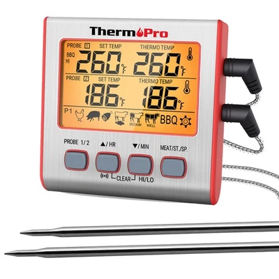 TempPro TP17W Dual Probe Meat Thermometer Large LCD Backlight Timer Mode BBQ - Image 1 of 4