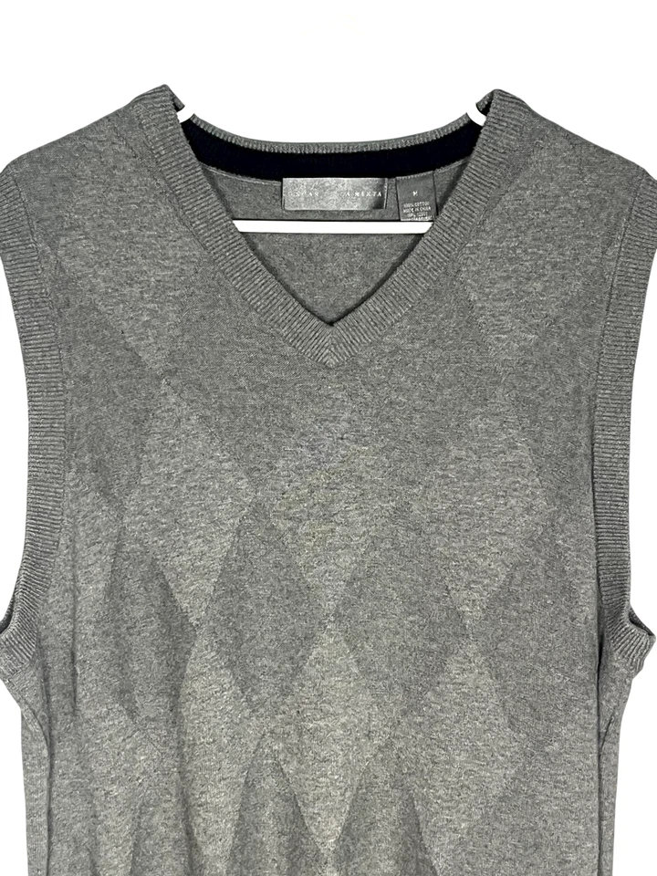 Oscar Be La Renta Hombre Gris Tejido Suéter Chaleco Algodón M Foto 3 de 4