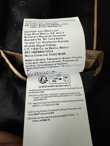 $695 Hugo boss Men’s Slim Fit Wool-Cashmere Overcoat Italian Fabric Black 38R - Picture 12 of 12