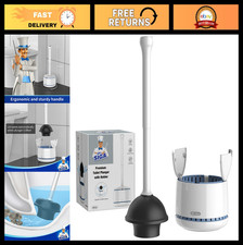 Heavy Duty Toilet Plunger with Holder Combo for Bathroom Cleaning, White