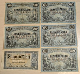 5x 100 Mark bayerische Notenbank Bayern 1900 1x 1922 LOT