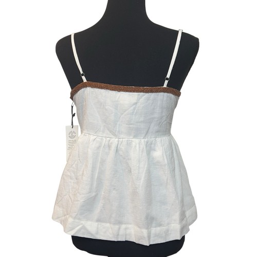 Treasure&Bond Copper Beaded Trim Peplum Tank Ivory Large Soft Cotton Summer NEW - Picture 3 of 9