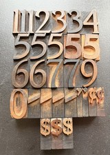 Vintage Wood Type Letterpress Set- 30 piece lot -Numbers, , currency VG