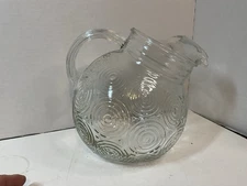 Vintage Anchor-Hocking Tilted Pitcher Bullseye Ball Clear Handle Jug 2.5 Qt