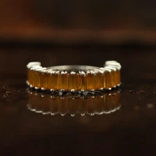 Citrine Baguette Eternity Ring, Sterling Silver Cross Setting Handmade Jewelry