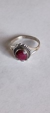 Ruby Ring Round Faceted Size 7 Stamped 925 Sterling Silver