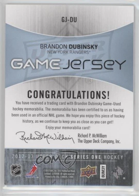 2012-13 Upper Deck Game Jersey Brandon Dubinsky #GJ-DU - Image 2 of 2