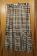 Pendelton Plaid Tan, Black & Grey Virgin Wool Skirt A-Line Pleats Size 10 flaws