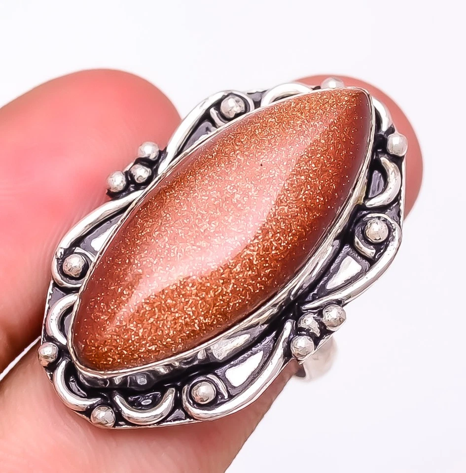 Golden Sunstone Gemstone Silver Plated Jewelry Ring s.8 F2664 - Image 2 of 4
