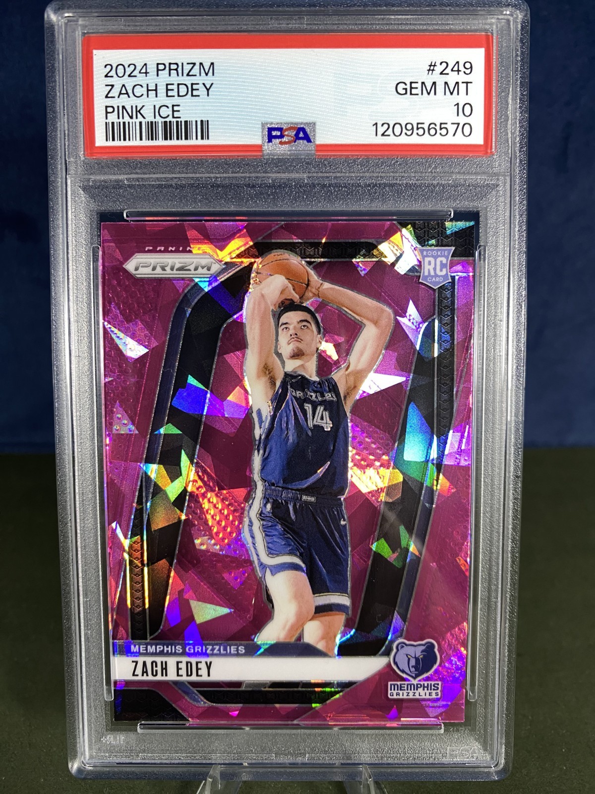 2024-25 Panini Prizm Zach Edey #249 Pink Ice Prizm (RC) PSA 10