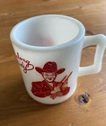 Vintage Red Printing Hopalong Cassidy  Mug or Cup  Hazel Atlas White Glass  3"