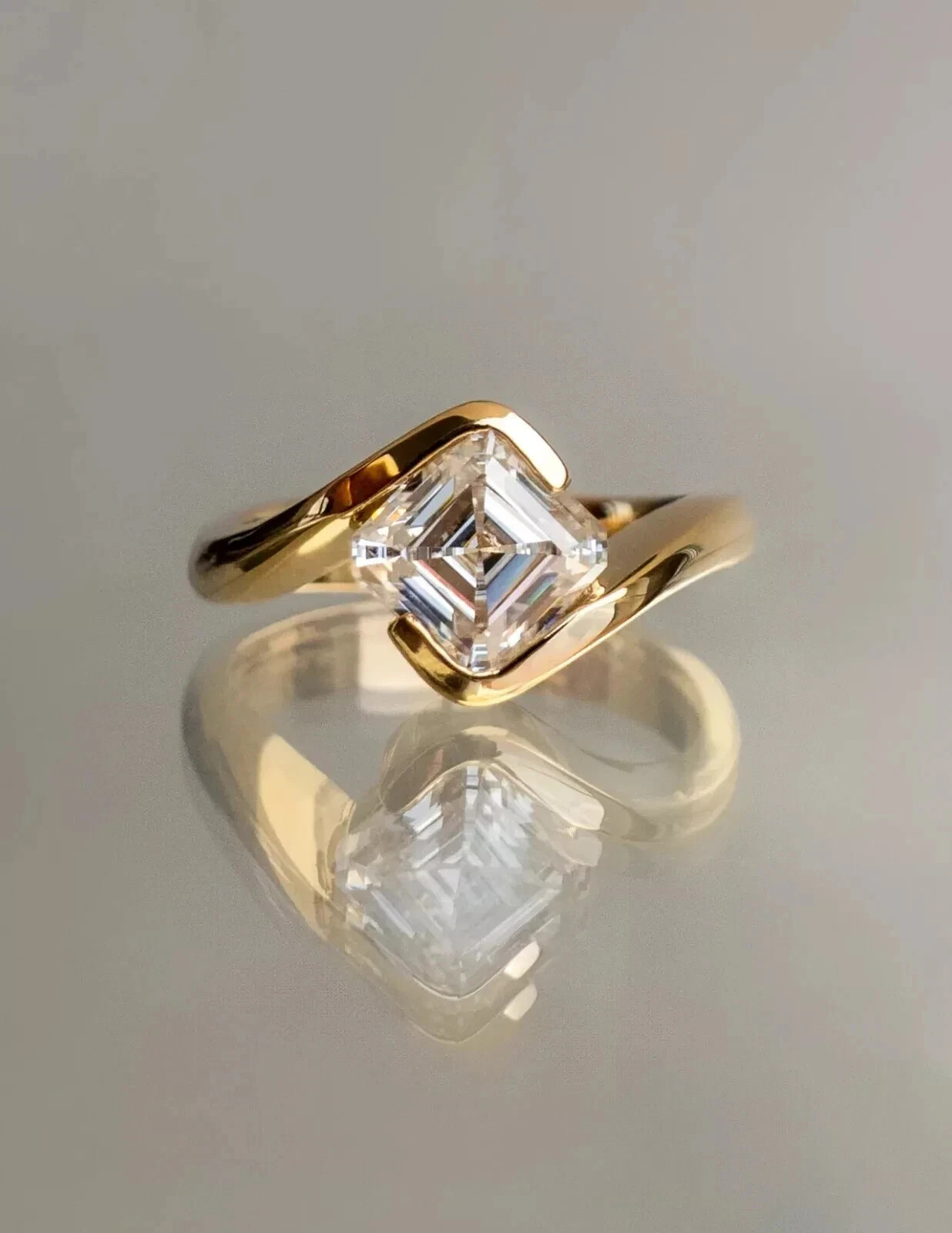 4.00Ct Asscher Cut Lab Created Diamond Engagement Ring 14K Yellow Gold Plated