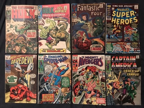 MARVEL Silver age lot of 8 with Keys: Spider-Man, Hulk, Avengers, Daredevil...