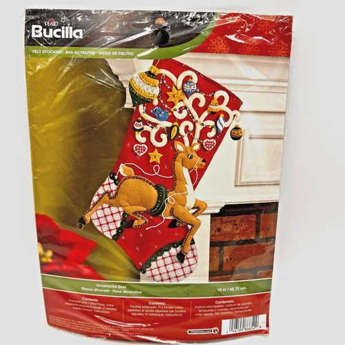 Bucilla Christmas Ornamental Reindeer Stocking Felt Kit  New in Bag 2015