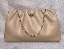 Vintage Camel Leather Earthy Neutral Evening Clutch Retro Handbag Purse