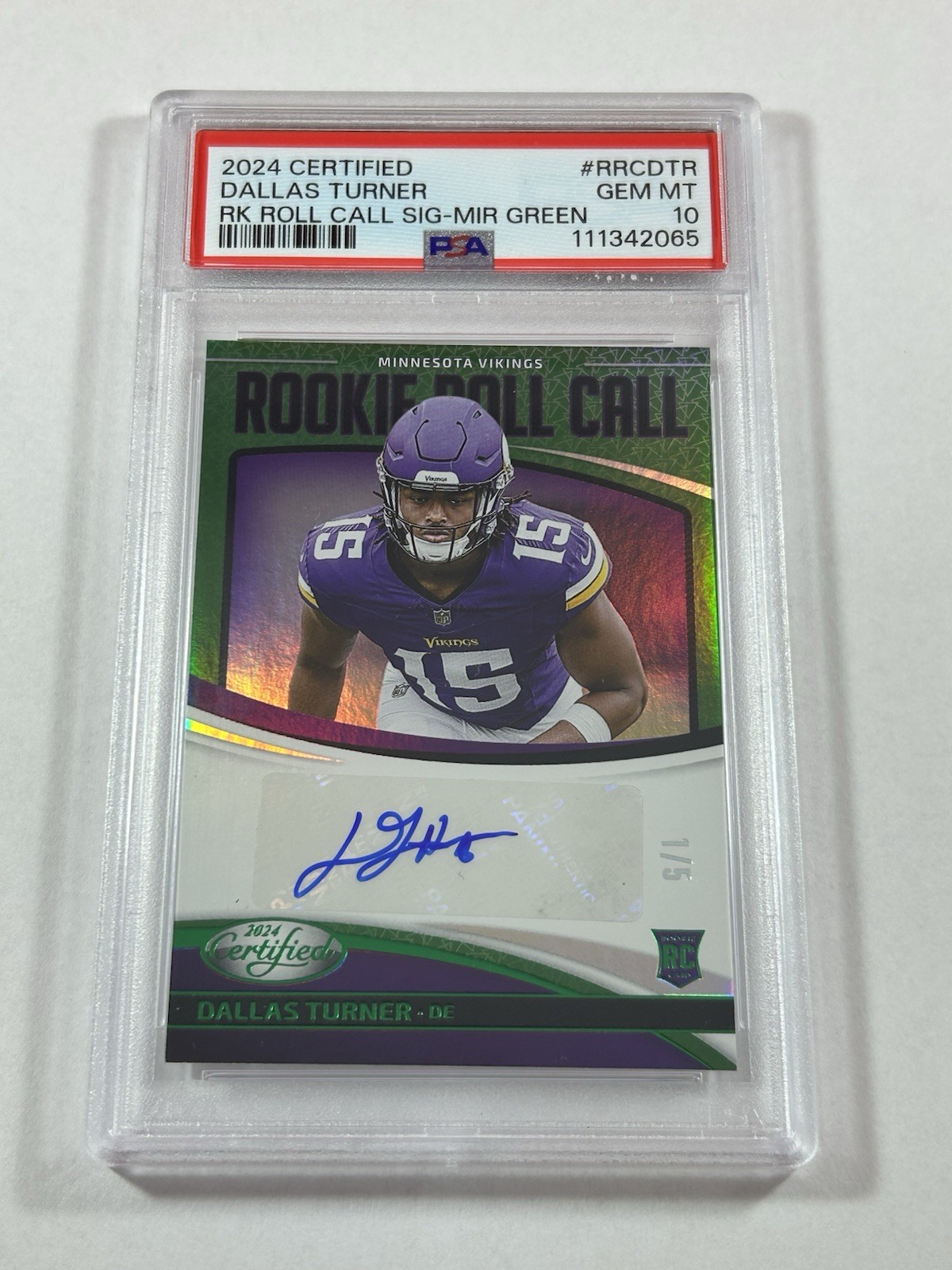 Dallas Turner Panini Certified Rookie Roll Call Signatures #RRCDTR Green Etch