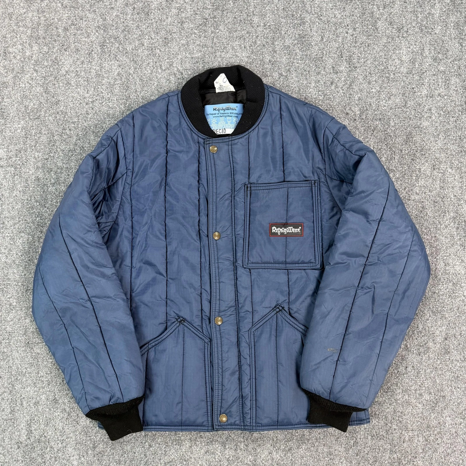 RefrigiWear Jacket Mens Small Blue Quilted Insulated Nylon Snap Workwear 0525