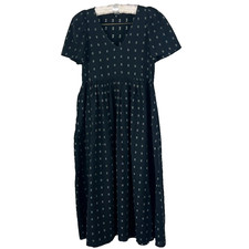 Madewell Midi Dress Women's XXS Dobby Puff-Sleeve V-Neck Black With Pockets