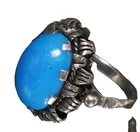 Antique Art Deco Blue Turquoise Glass Sterling Silver Exquisite Ring Sz 6.5