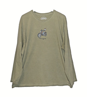 LIFE IS GOOD - OLIVE GREEN XXL LONG SLEEVE T-SHIRT - VERY NICE - MOTORCYCLE