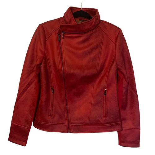 Desigual Womens Biker Jacket Size 6 Red Removable Collar Full Zip Pockets NWT