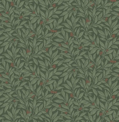 M1844_Ashdown Trailing Berry Rich forest green red Fine Decor Wallpaper
