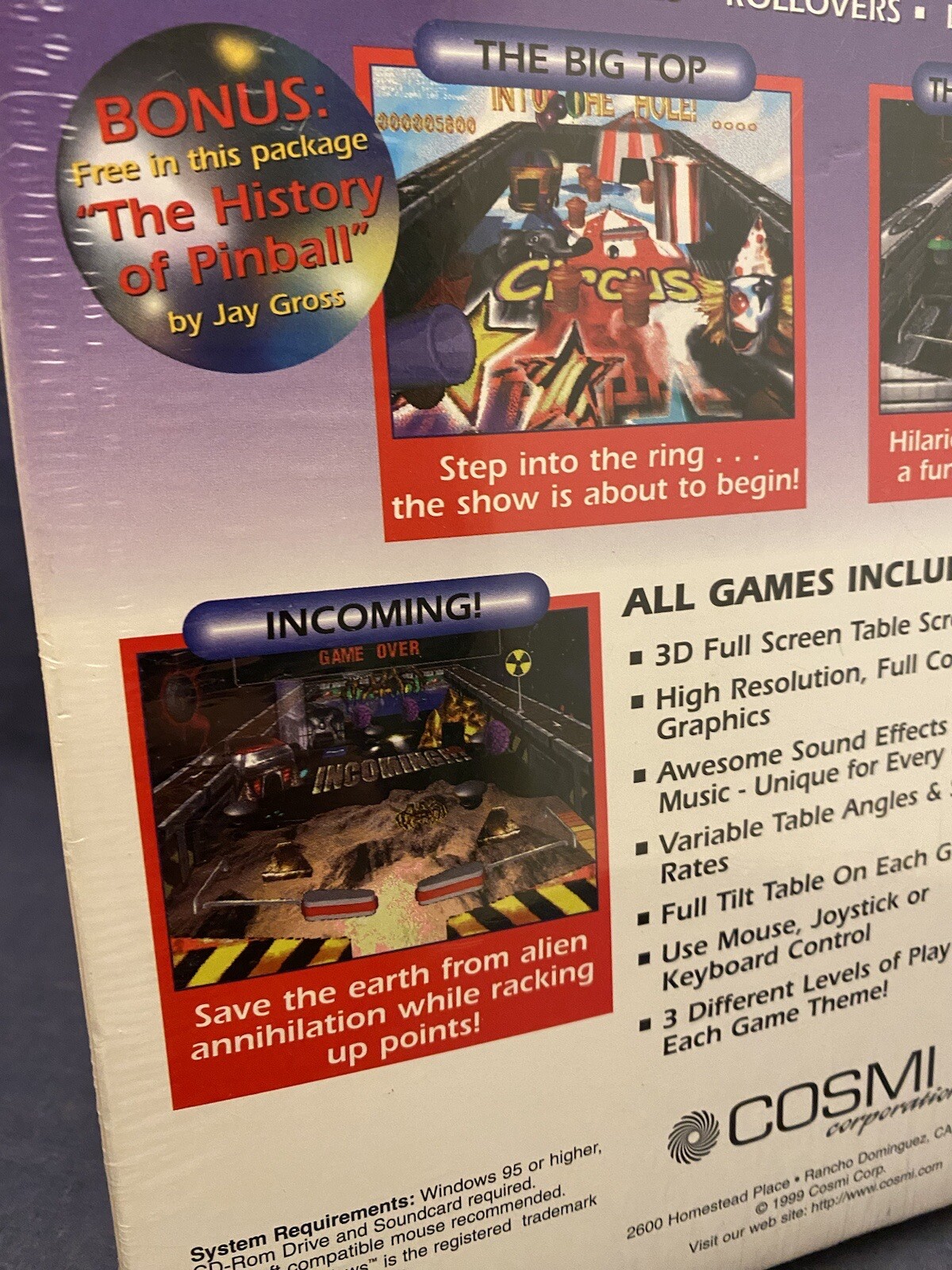 SEALED 1999 3D Pinball Express Big Box Computer Game PC Cosmi Swift