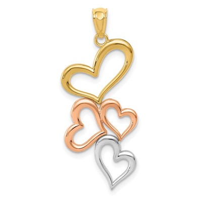 14k Gelbgold mit Rose und weißem Rhodium Herzen Anhänger 1,29g (L-34mm, B-15mm)