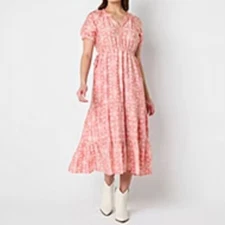 NWT FRYE AND CO. Pink and White Rayon Short Sleeve Ruffled Maxi Sundress (XXL)