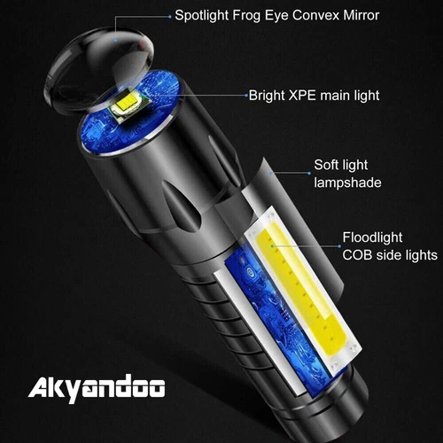 2 Stück Taschenlampe LED Aufladbar USB Super Hell Taktisches Fackel Lumen Akku - Bild 5 von 20