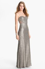 La Femme Metallic Sweetheart Gown Sz 0 Steel