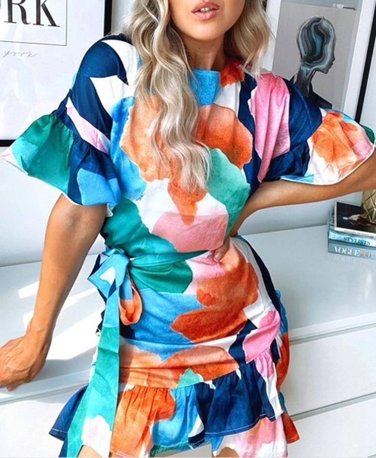 NWT NEVER FULLY DRESSED Artist Print MARRAKESH DRESS Tie-Waist